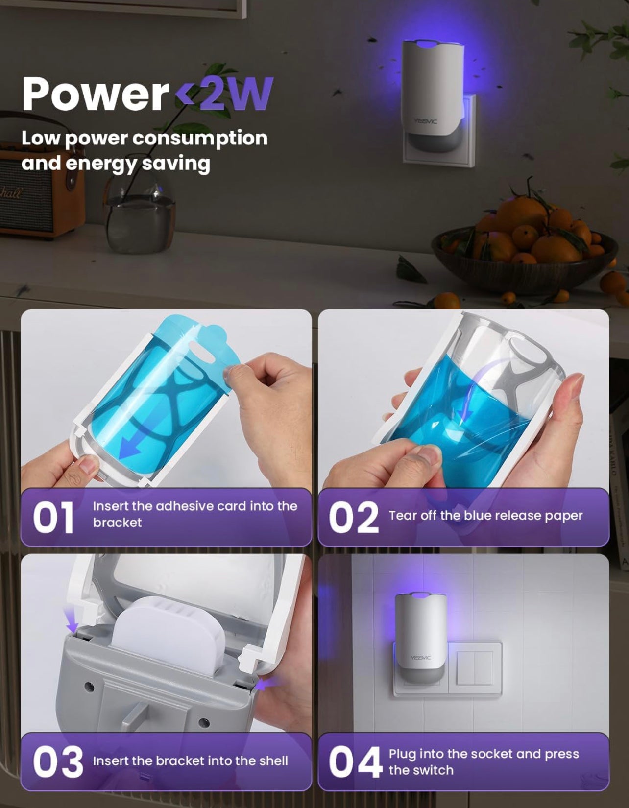 ChamalE-come electric indoor insect trap with low power consumption and easy adhesive card installation