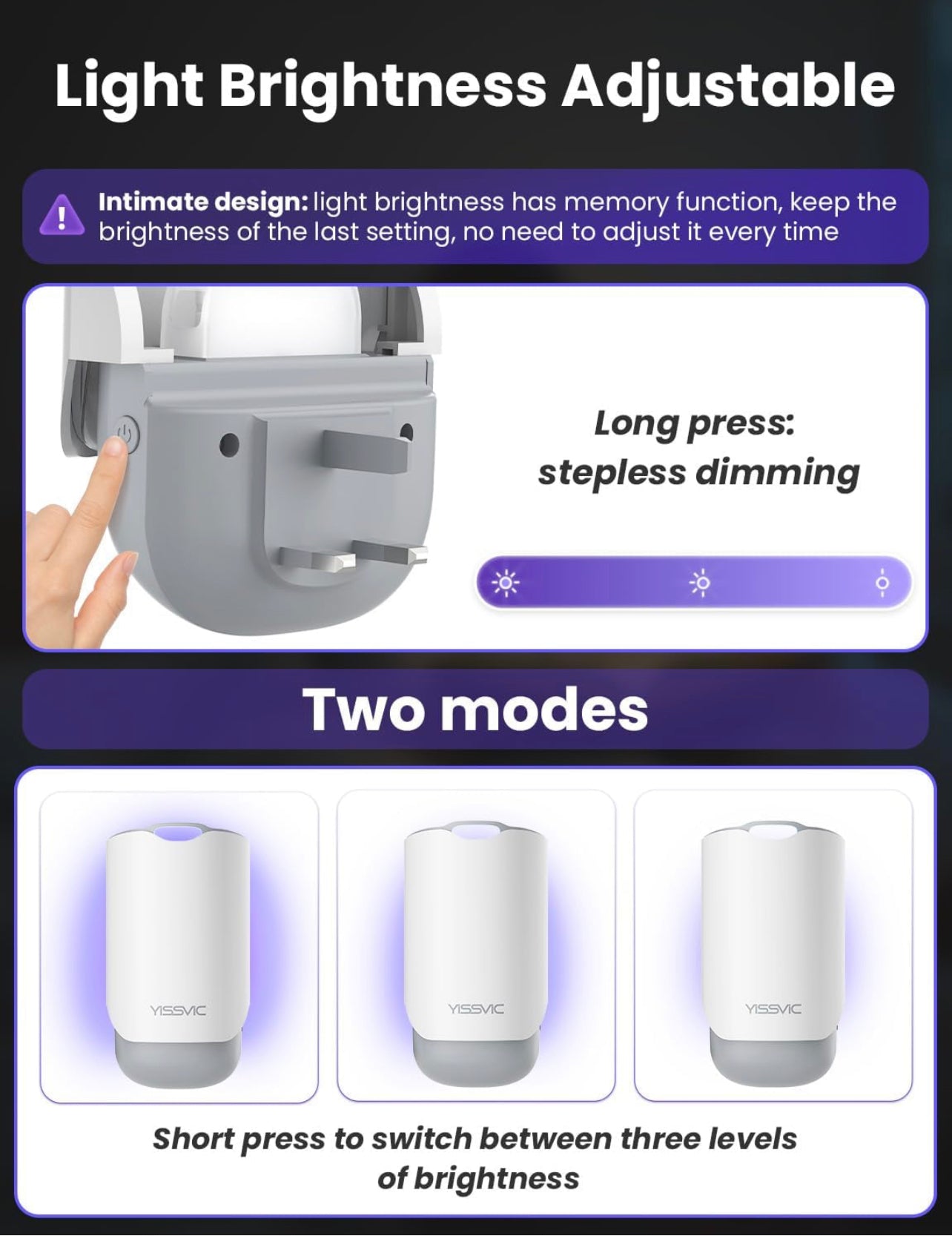 ChamalE-come electric indoor insect trap with adjustable light brightness and three brightness levels