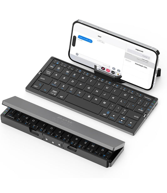 Sikai Wireless Keyboard with Stand for Mobile Phone, Rechargeable and Foldable, Bluetooth Keyboard for Laptop/Tablet/iPad/Smart TV, Compatible with Windows, iOS, Mac OS, Android