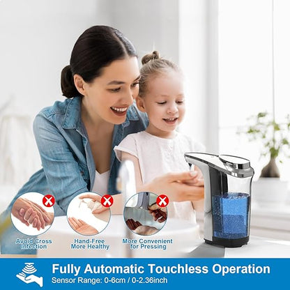Automatic Soap Dispenser, Touchless Dish Soap Dispenser 17oz/500ml with Infrared Sensor, 5 Adjustable Soap Levels, Liquid Dispenser for Bathroom Kitchen (Silver)