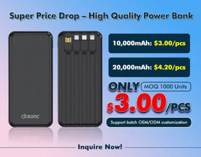 10,000 mAh Fast-Charging Power Bank with Built-in 4-in-1 Cable (USB-C / Micro-USB / Lightning / USB)