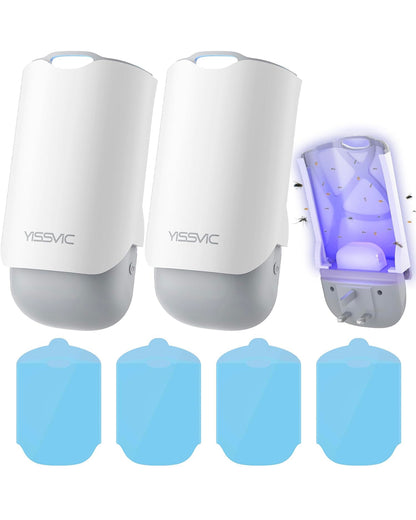 ChamalE-come electric indoor insect trap set with two white units and four blue replaceable insect pads